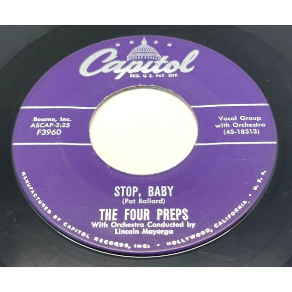 The Four Preps Big Man / Stop Baby 45 Vinyl 50s Folk Pop Capitol F3960 - Picture 2 of 6